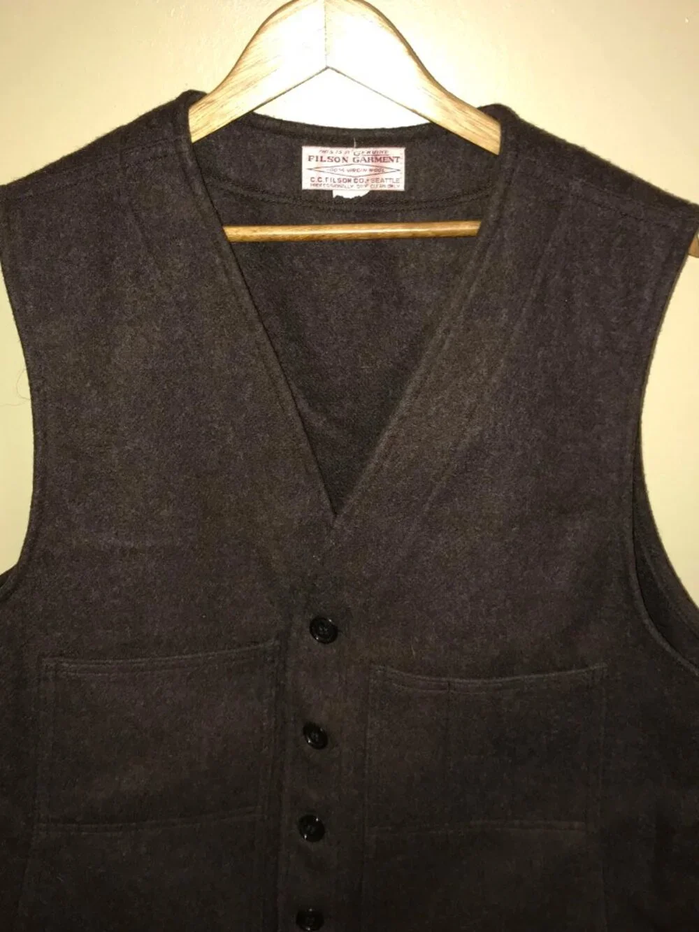 Men's Filson Mackinaw Virgin Wool Vest-Size 48 (XL/2XL) Brown